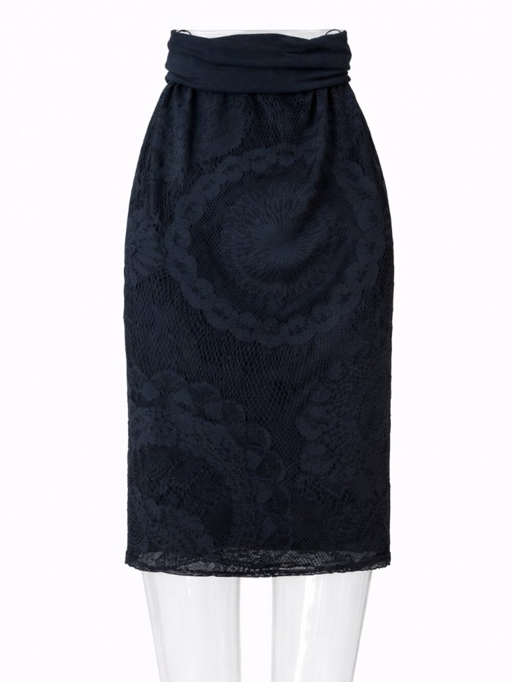 Jean Paul Gautier Soleil Pencil Black Nylon Cut Out Lace Fitted Skirt Size XS